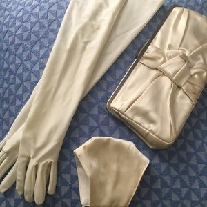 Bridal bundle! Satin mask, gloves, J. Crew clutch!